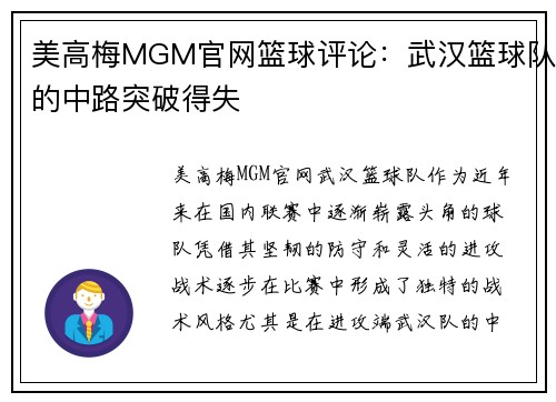 美高梅MGM官网篮球评论：武汉篮球队的中路突破得失
